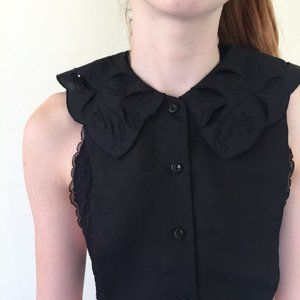 Black Linen Eyelet Collar Dickie Vintage 80s